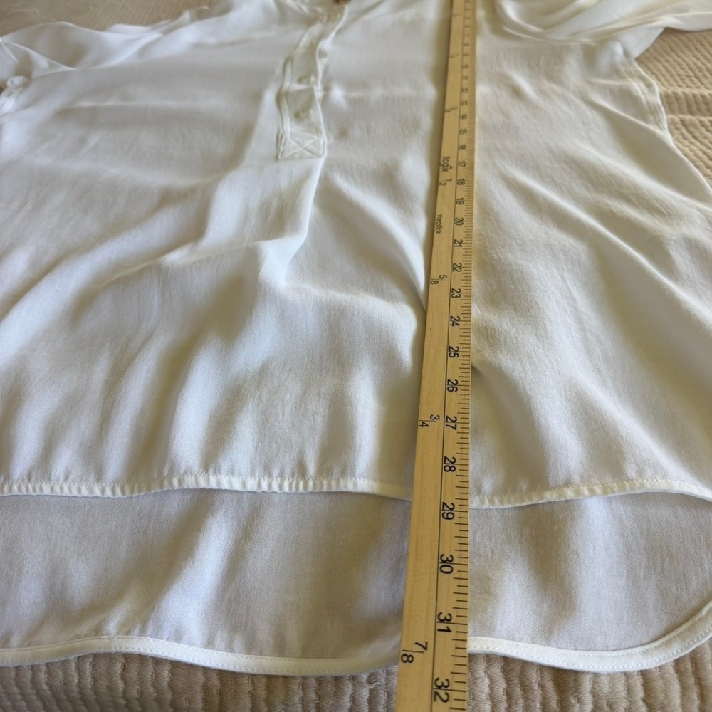 H&M Band Collar Tunic Women Size 12 White Relaxed High Low Button Front Blouse - Picture 11 of 13